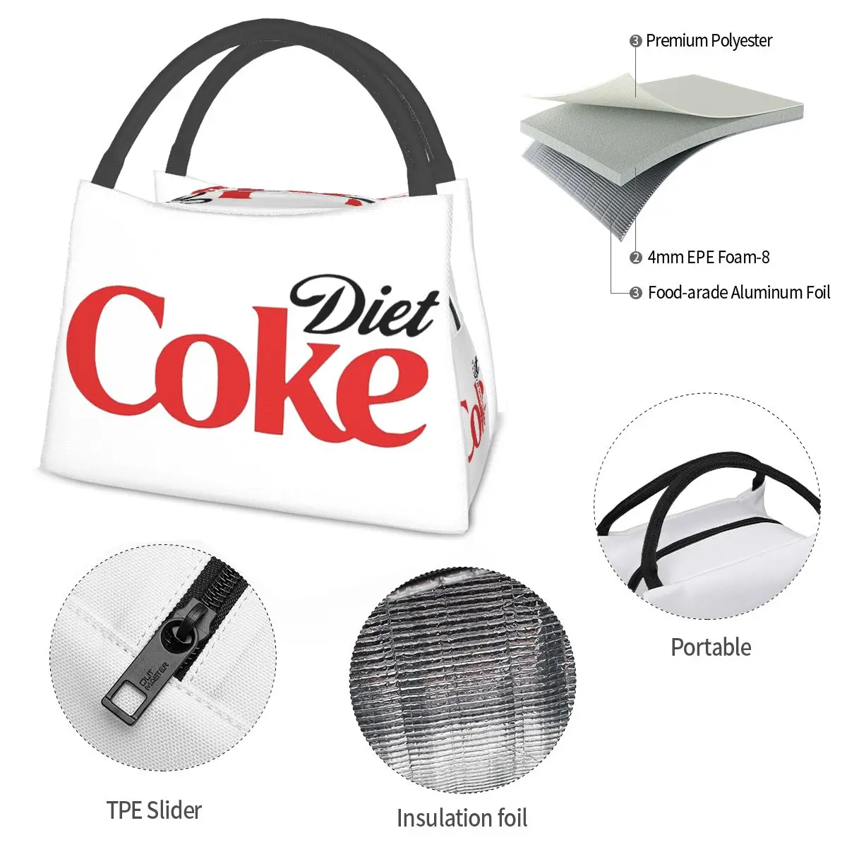 Фото Сумка-холодильник для обедов Coke Funny Lover Diet, изолированная, для школы, для хранения бенто-боксов, портативный контейнер, термосумка для еды №4