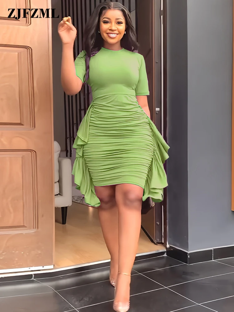 

Женское плиссированное платье-каскадные оборки, пикантное Бандажное платье с круглым вырезом и коротким рукавом, элегантное модное притал...