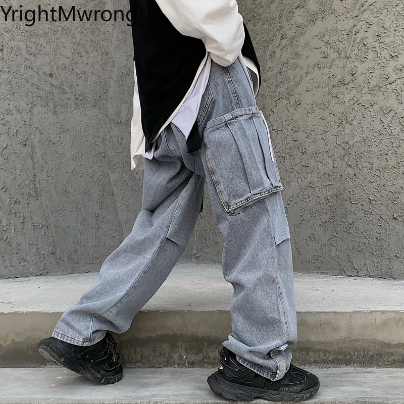 

Side Big Pocket Washed Blue Jeans Streetwear Fashion Woman Man Denim Pant Harajuku Kpop Clothes Boyfriend LargeSize Vintage y2k
