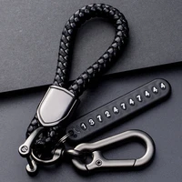 anti lost keychain pendant key holder with phone number strip weave rope car keyfob keyring for men women