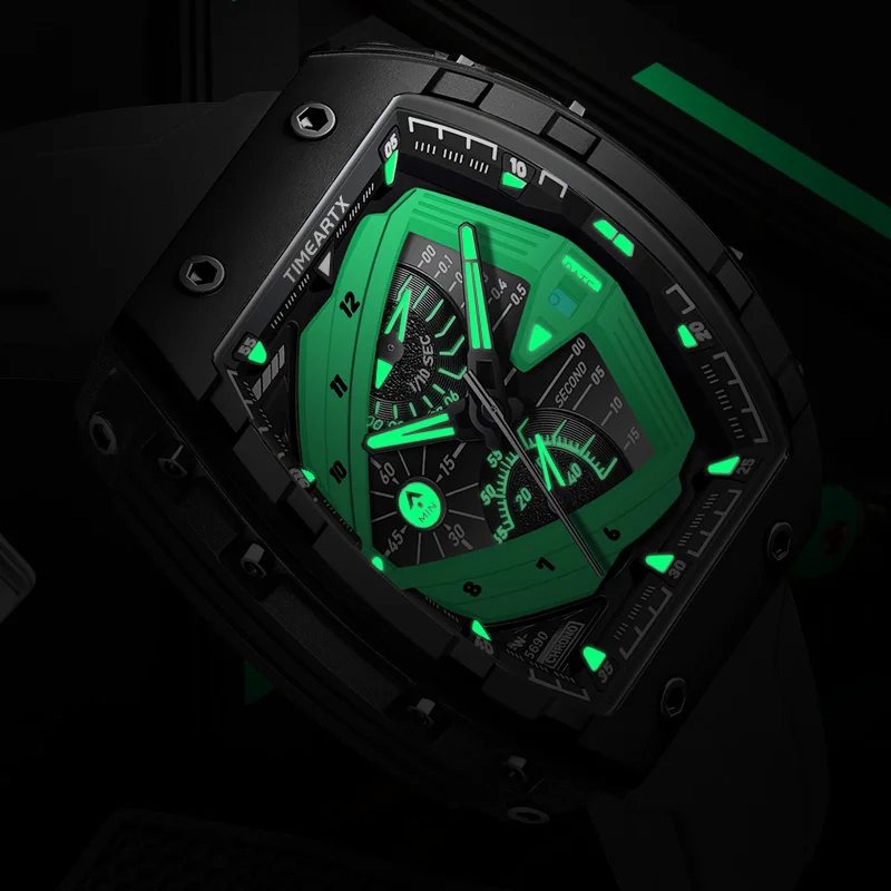 Фото Механические часы TIMEARTX 2026 Luxury Skeleton Tonneau для мужчин, водонепроницаемые спортивные наручные часы с разноцветным силиконовым ремешком №5