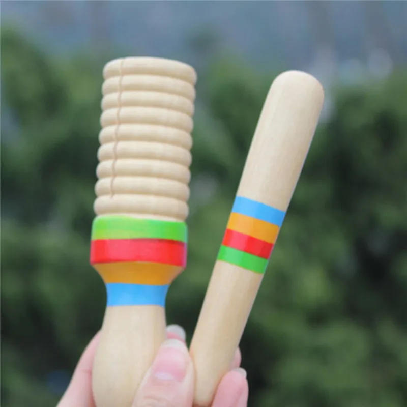 

1Set Wooden Musical Instrument Children Kid Toys Sound Tube Small Single-Threaded Ring Percussion Cylinder Croak Frog Barrel