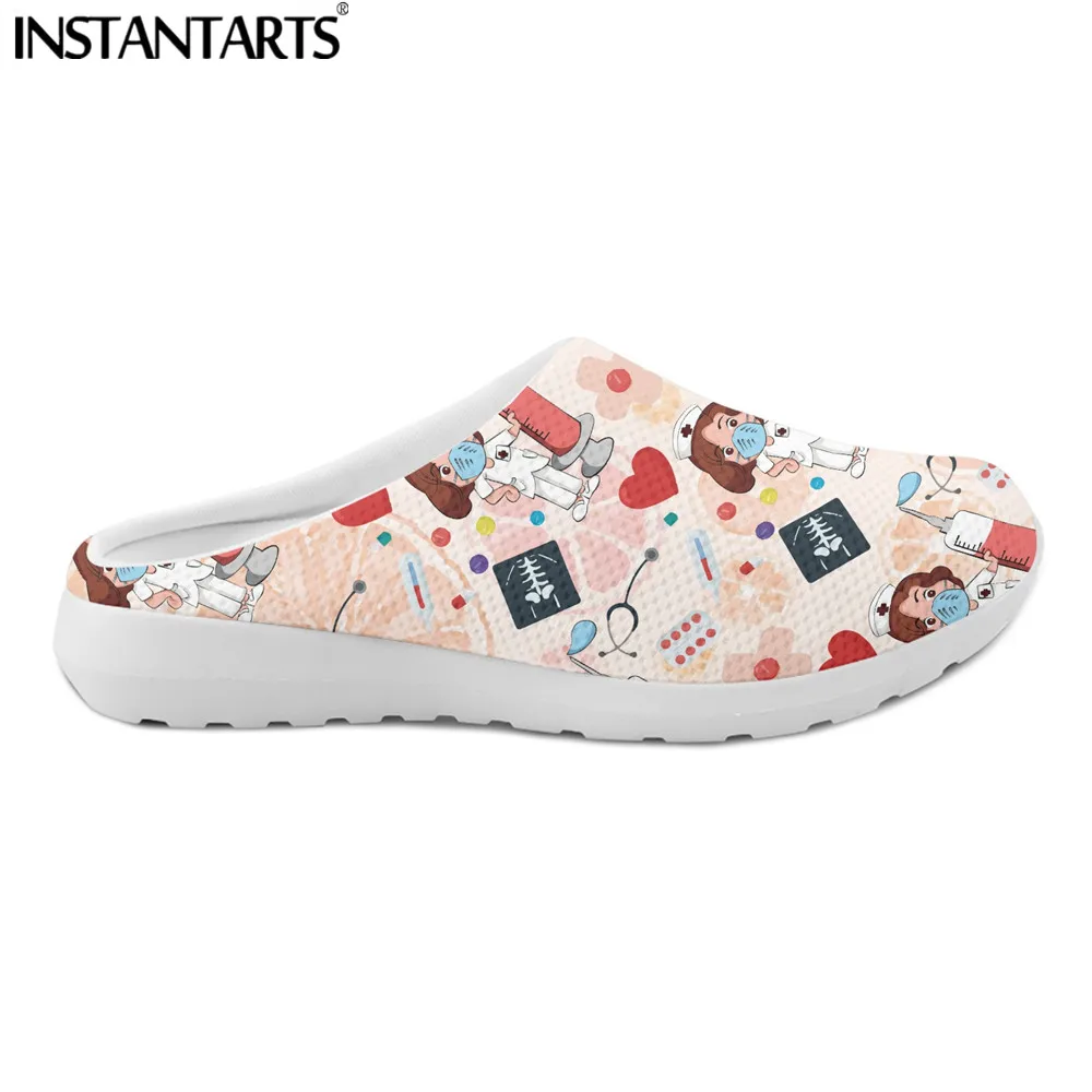 

INSTANTARTS Cute Nurse Doctor EMT Pattern Women Flip Flop Casual Summer Beach Slippers Lightweight Female Nuring Mesh Home Shoes