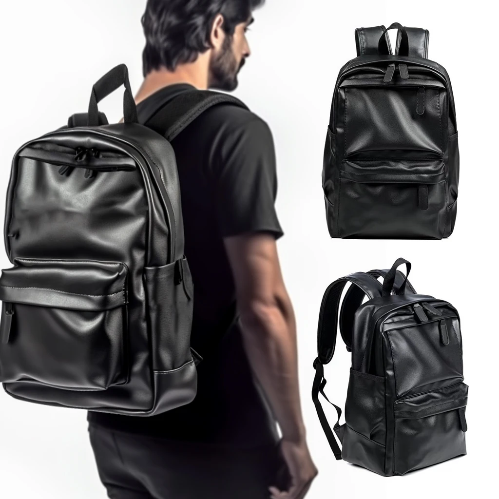 

Stylish PU Leather Backpack for Men with 16-inch Laptop Compartment