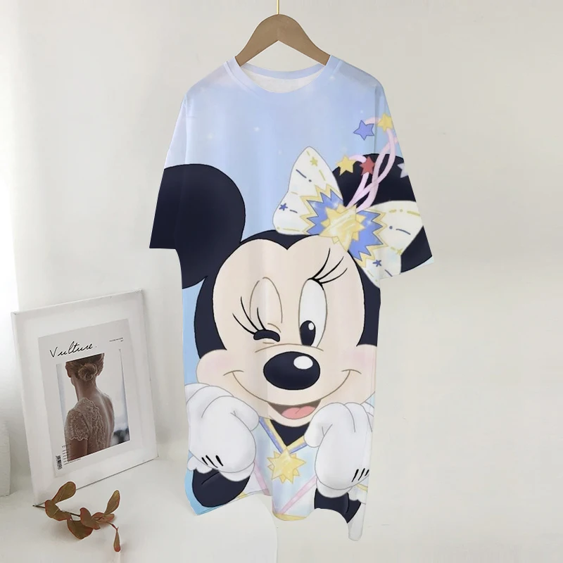 

Disney Minnie Mouse Summer Dress Print Women Loose Dress Vintage Short Sleeve Dress Party Casual Mini Ladies Dress