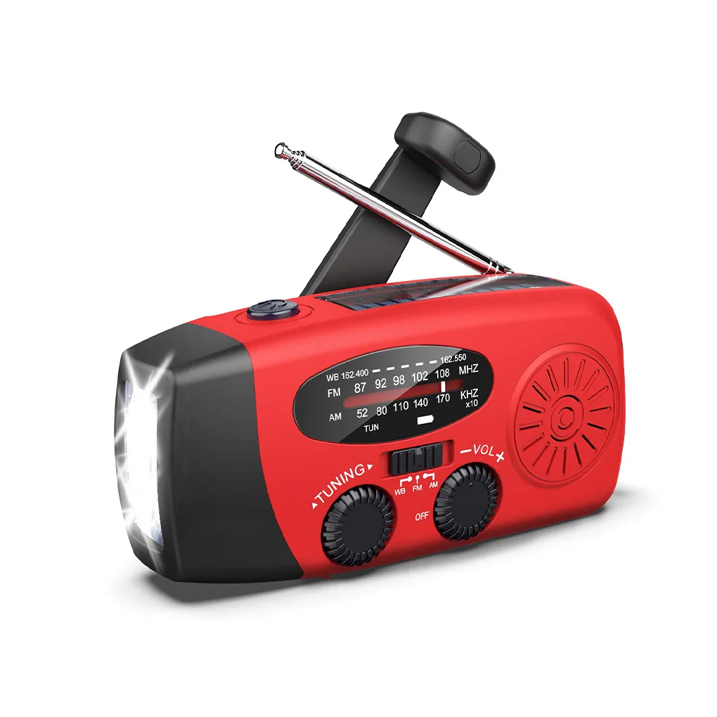 

Multifunctional Radio Hand Crank Solar Dynamo Powered AM/FM/NOAA Weather Radio Use Emergency LED Flashlight Phone Charger