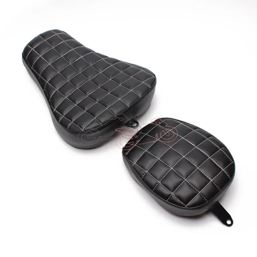 

2pcs Motorcycle Black Driver+Passenger Two Up Seat Sofa Tour Seat Bench Rear Cushion for Harley Sportster 883 1200 2010-15