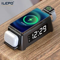 ilepo 15w qi alarm clock wireless charger pad for iphone 13 12 11 xs xr 8 plus charger for apple watch 6 5 4 for airpods 2pro
