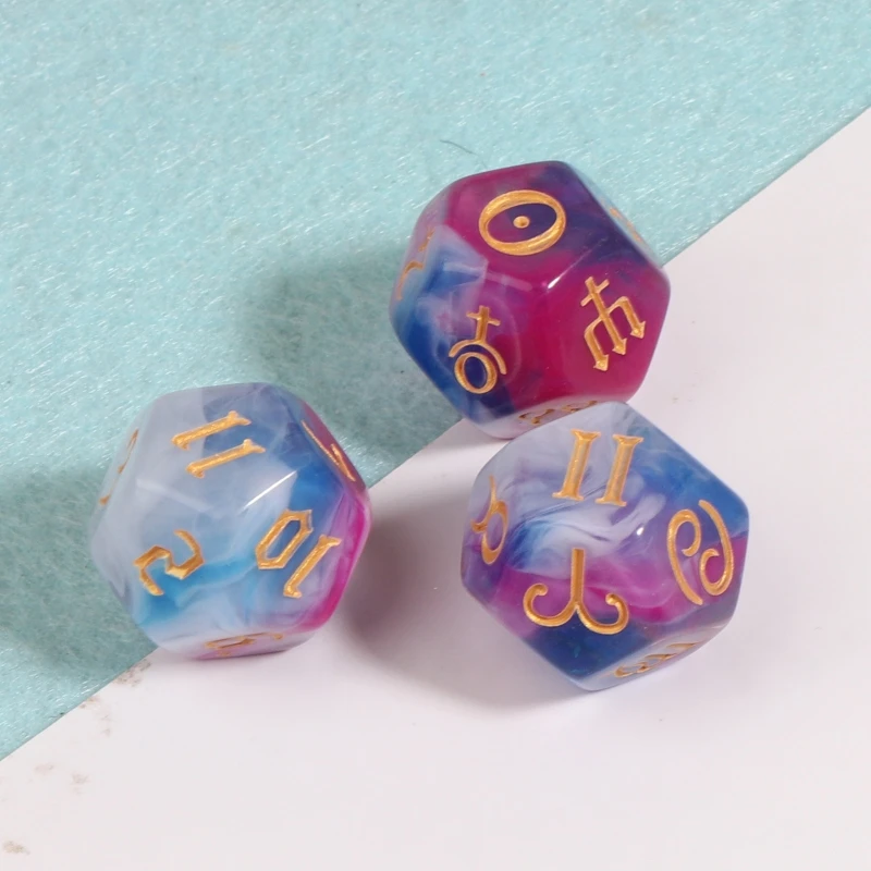 M89D 3Pcs Polyhedral Rune Dice Acrylic 12-Sided Astrological Love Destiny with Sharp Edges and Beautiful Inclusions - купить по