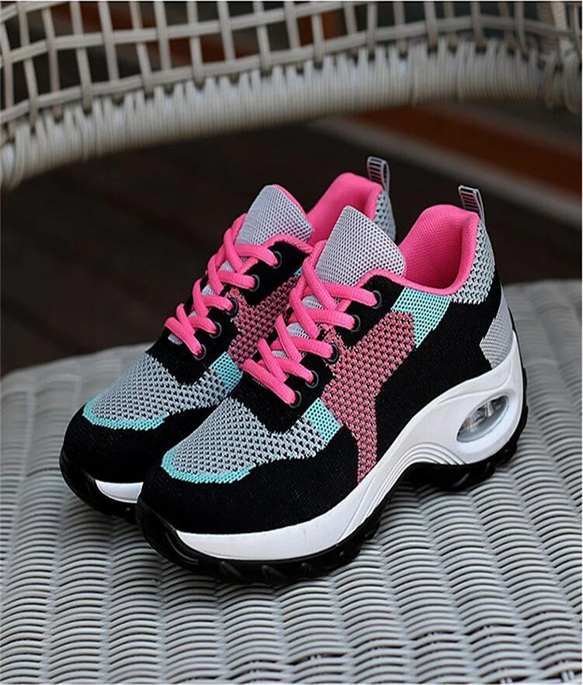 All-match Fashion Women Air Cushion Running Shoes Flying Weaving Vamp Low-top Outdoor Breathable Casual Sneakers Summer 2023