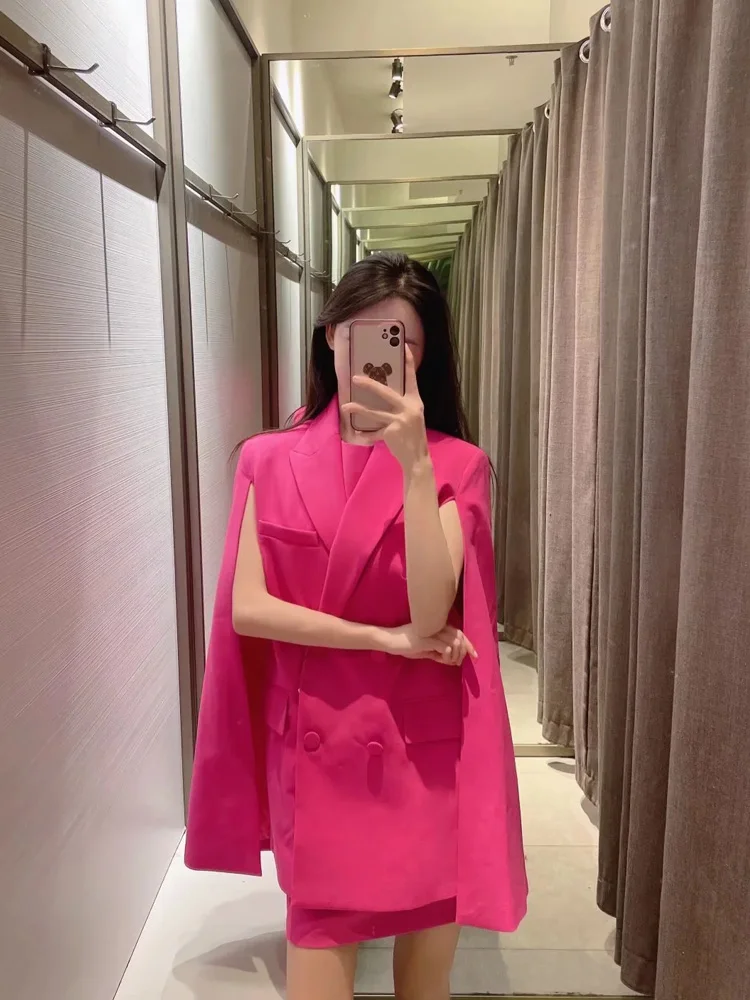 Женский пиджак с карманами TRAF Розовый Повседневный Блейзер модный двубортный