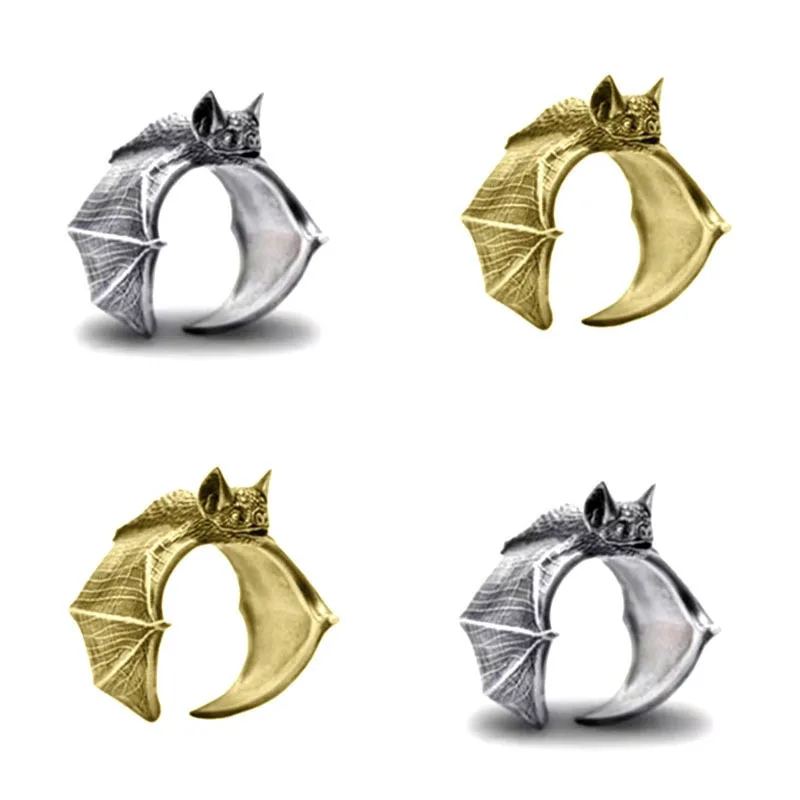 

SALONGFANG 2023 New Vintage Bat Finger Rings Fashion Retro Style Adjustable Bat Rings For Women Men Bat Jewellery Gift