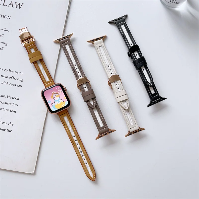 

Korea Thin Slim Canvas Strap For Apple Watch Band 45mm 44 41 40 38 42mm Woman Band Bracelet For iwatch Series 8 SE 7 6 5 4 3 2 1