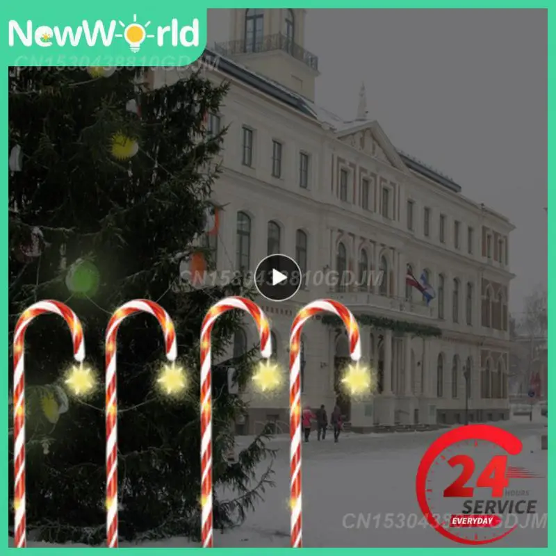 

LED Solar Light String Christmas Candy Cane Lights Outdoor Decoration Warm Garden Ground Plug Crutch Lamp New Year Xmas