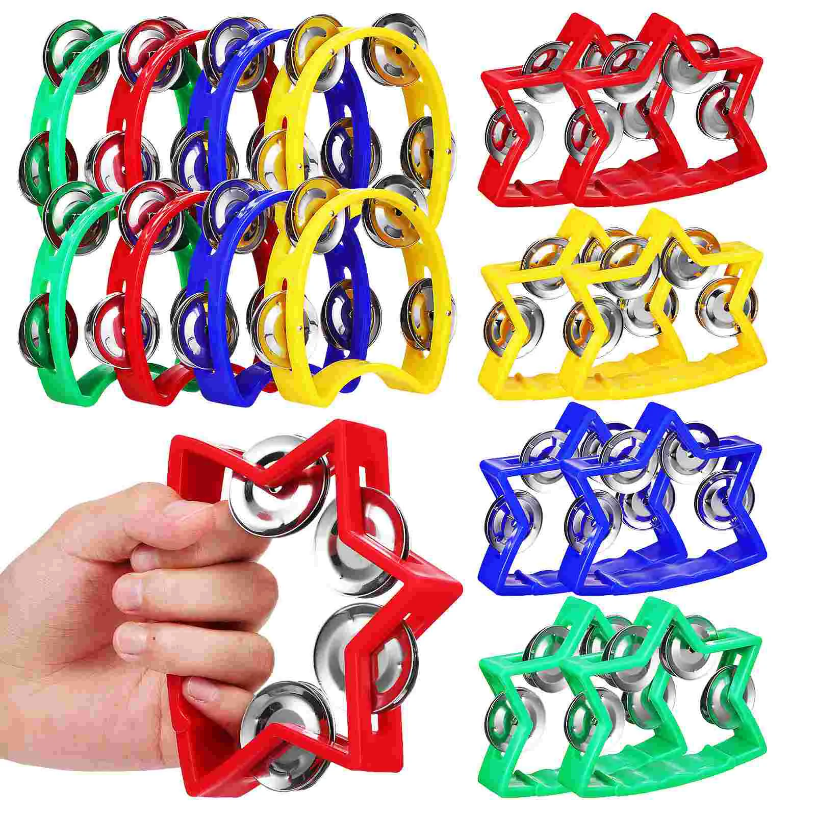 

16pcs Hand Bells Small Tambourine Toys Musical Rhythm Bells Hand Instruments for Beginners Tambourines