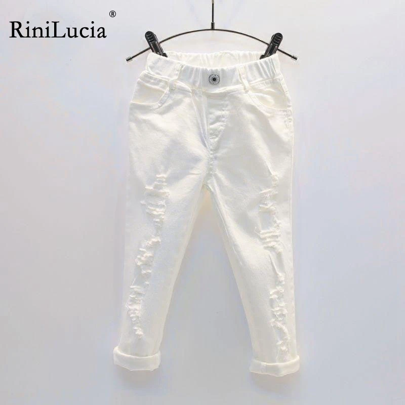 RiniLucia pants For Girls Children Hot Warm Leggings Kids Slim Trousers Thick Velvet Jeans Baby Girl Stretch White Jeans