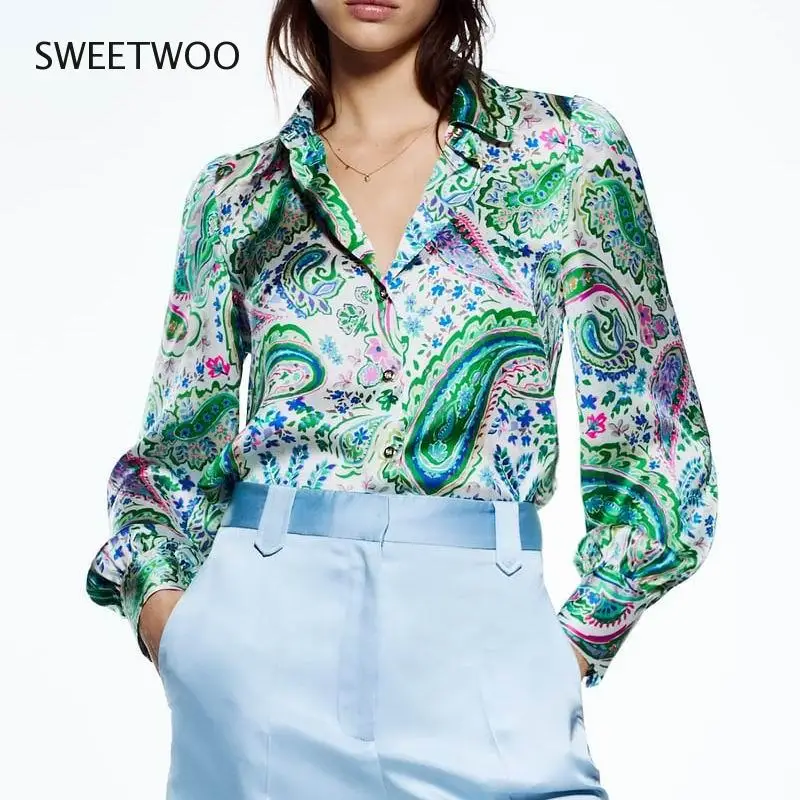

Printed Shirt Women Spring 2022 Clothing Full Sleeve Feminino Blusa Paisley Pattern Modern Girl Casual Blouse Top Fashion tide