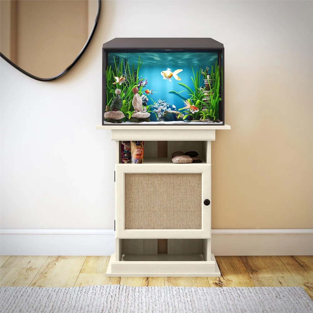 

Flipper by Ollie & Hutch Flipper™ 10/20 Gallon Aquarium Stand, Ivory Oak and Faux Rattan