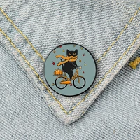 autumn cat bicycle printed pin custom funny brooches shirt lapel bag cute badge cartoon cute jewelry gift for lover girl friends