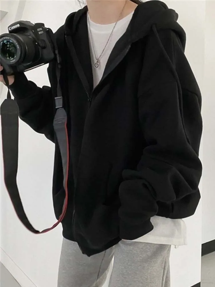 Женские толстовки Harajuku корейская версия свободные винтажные однотонные с