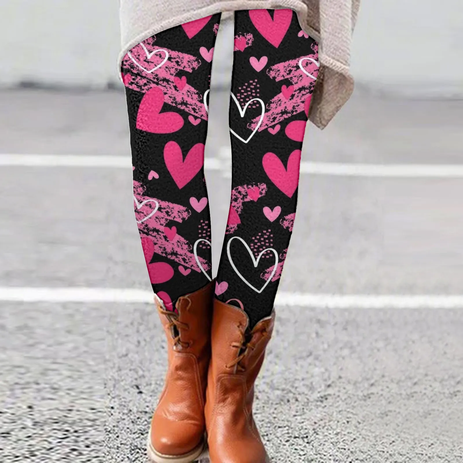 

Heart Patterned Printed Workout Leggings Slim High Waist Elastic Pants Women Stretchy Valentine Day Trousers Female Yoga Leggins