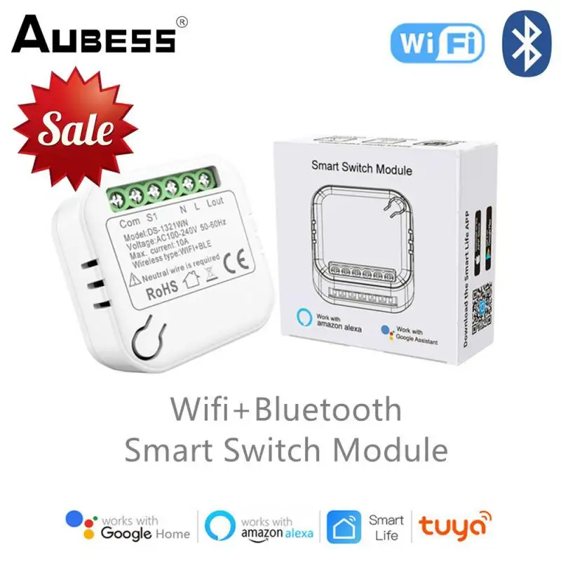 

10A Tuya Wifi Mini Smart Switch Led Light SmartLife Push Module Support 2 Way Voice Relay Timer Work With Alexa Google Ailce