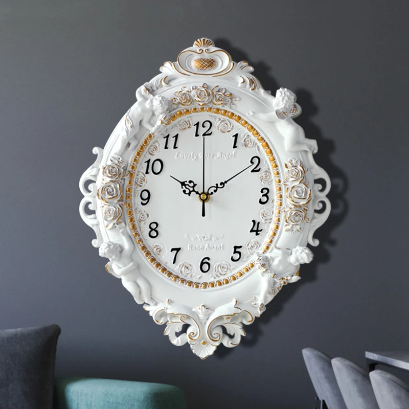 

European angel clock retro resin crafts wall clock home decoration quartz clock living room bedroom cupid statue wall mute clock