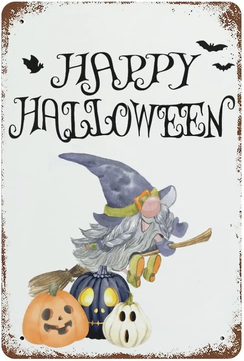 Hppy Hlloween Metl Tn Sgn Gnome Pumpkns Mn Cve Stuff 812 nch Retro Men Wll Decorns Thnggvng