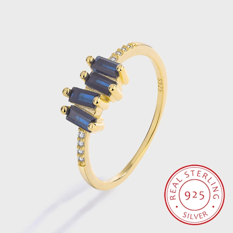 

New Fashion Baguette Sapphire 18K Yellow Gold Ladies Ring S925 Original Authentic Sterling Silver Valentine's Day Jewelry Gift