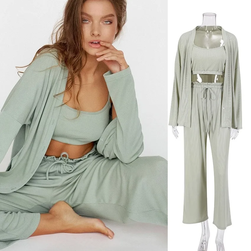 

3PCS S Pajamas Sexy Kimono Robe Gown Sling&Pants&Cardigan Suit Satinleep Set Women Outfits Summer Nightwear Stripe Home Clothes