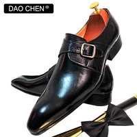 daochen men leather shoes black brown monk strap loafers shoe slip on luxury casual mens dress shoes wedding office mens shoes