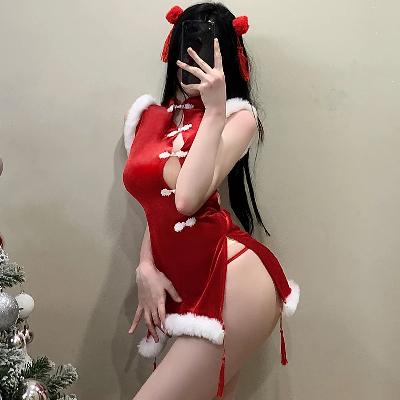 

Сексуальный Рождественский костюм для женщин, аниме косплей, праздничная одежда для вечеринки, Женский чонсам, соблазнительная форма