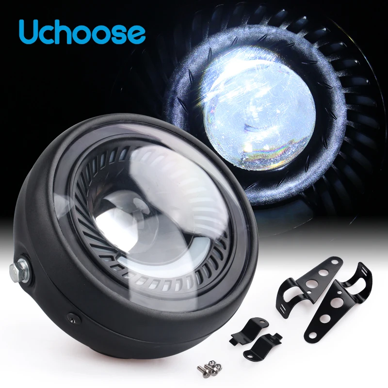

6.5" Motorcycle Headlight LED Round Head Lamp Spiral Side Mount Bracket For Choppers Cafe Racer Bobber Headlamp Free Shipping