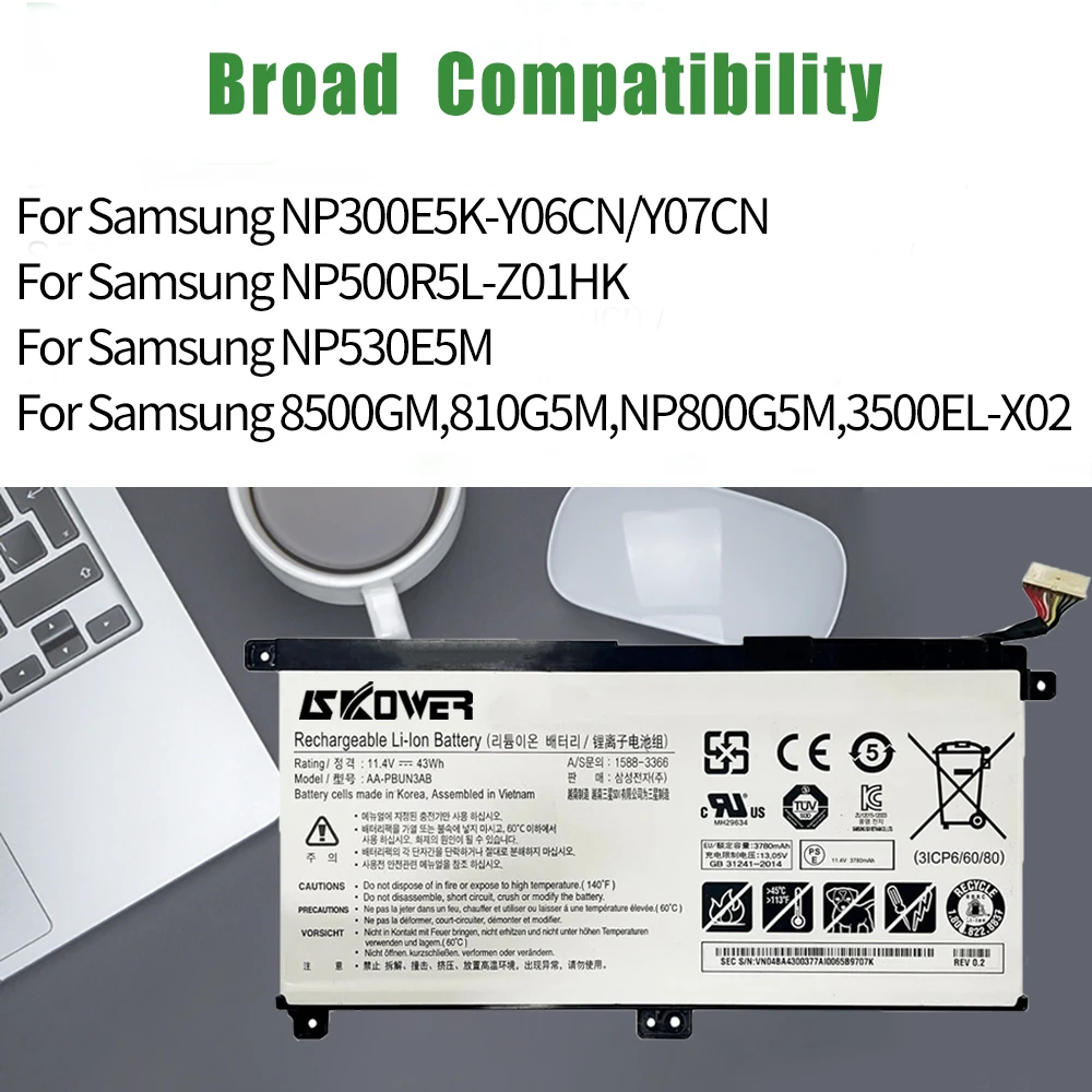 Фото Аккумулятор SKOWER AA-PBUN3AB для ноутбука Samsung NP530E5M NP740U3M NP740U5M 5, AA-PBUN3QB NP550XTA NP300E5K NP730QAA NP800G5M №3
