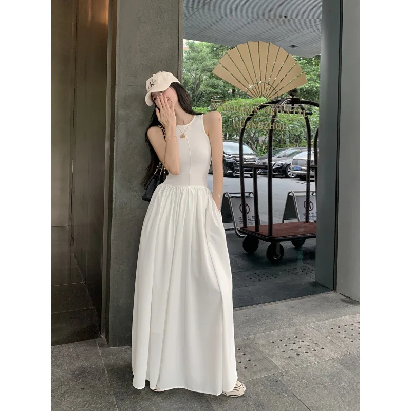 

Gentle Slim White Vest Dress 2023 Summer New Women Clothing Design Sense Niche French Maxi Skirt Closed Waist Slimming Skirt