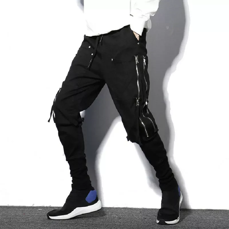 Men Hip Hop Zipper Pockets Male Sweatpants Night Club Trousers Casual Slim Joggers Men Streetwear Harem Pants