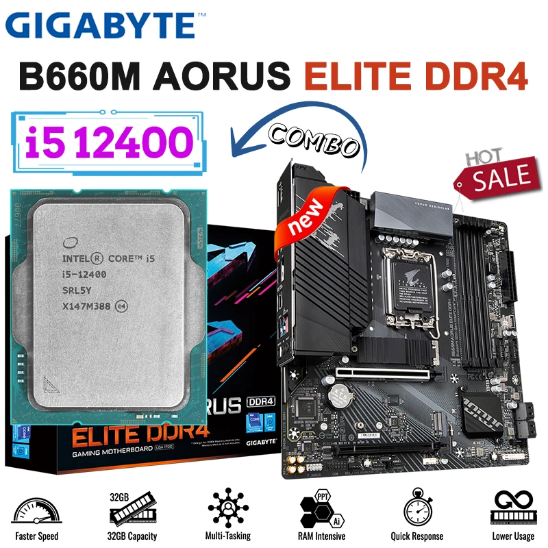 

Материнская плата Gigabyte B660M AORUS ELITE DDR4 LGA1700 + Intel Core 12th i5 12400 CPU Set Combo 128GB PCI-E 4,0 M.2 материнская плата, Новинка