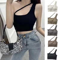 tops for woman knitted sexy crop tops off shoulder halter tanke top women built in bra camis for womens sleeveless hot sale