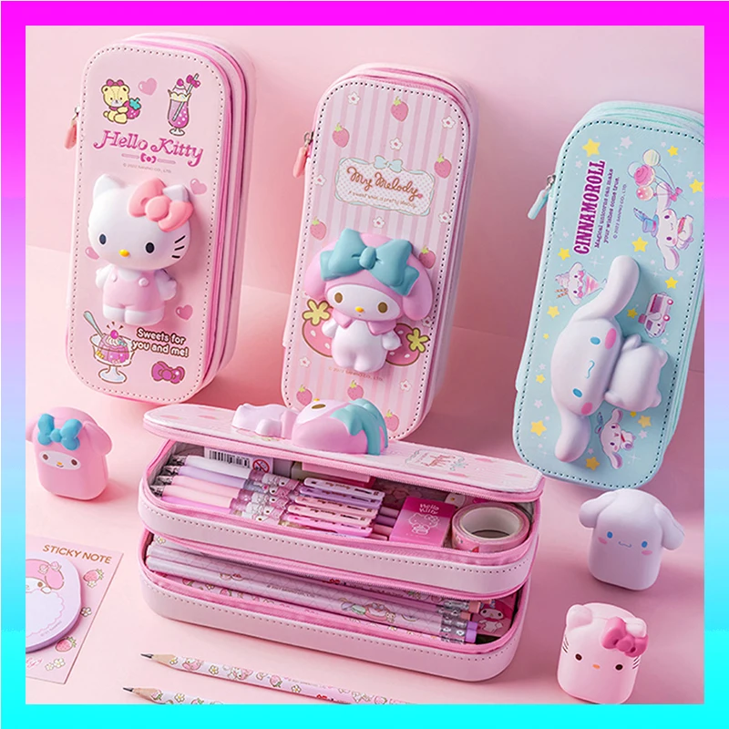 

Набор из 19 штук, кавайный Sanrio большой емкости, аниме фигурка Hello Kitty My Melody, снятие стресса, канцелярские принадлежности, школьные принадлежности