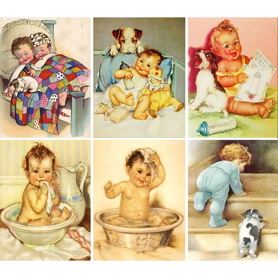 

Алмазная живопись 5D «сделай сам», мультяшный милый ребенок, портрет стразы, Набор для вышивки крестиком, домашнее настенное ручное художест...