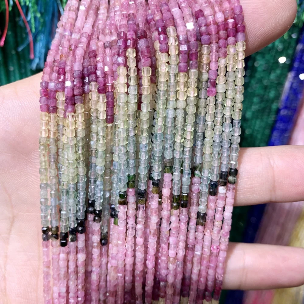 Натуральные граненые бусины 2x2 мм из турмалина лазурита агата кубика квадратный