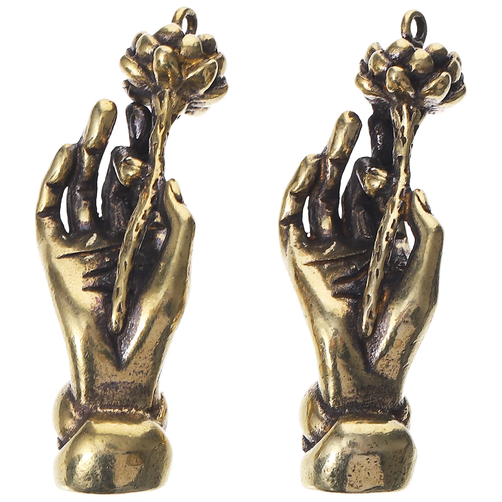 

2 Pcs Key Chain Pendant Copper Keychain Metal Ring Hand Keyring Delicate Keychains Decorations Ornament