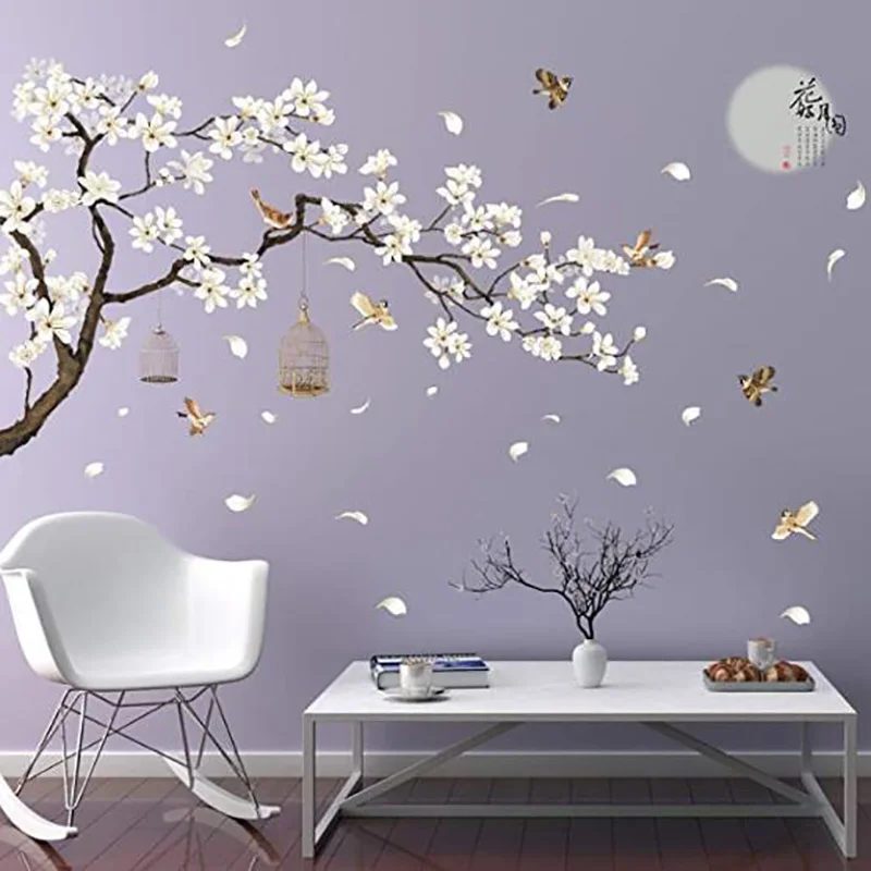 

Chinese Style Flower Moon Wall Stickers Office Study Living Room TV Background Wall Decals Bedroom Decoration Removable Stickers