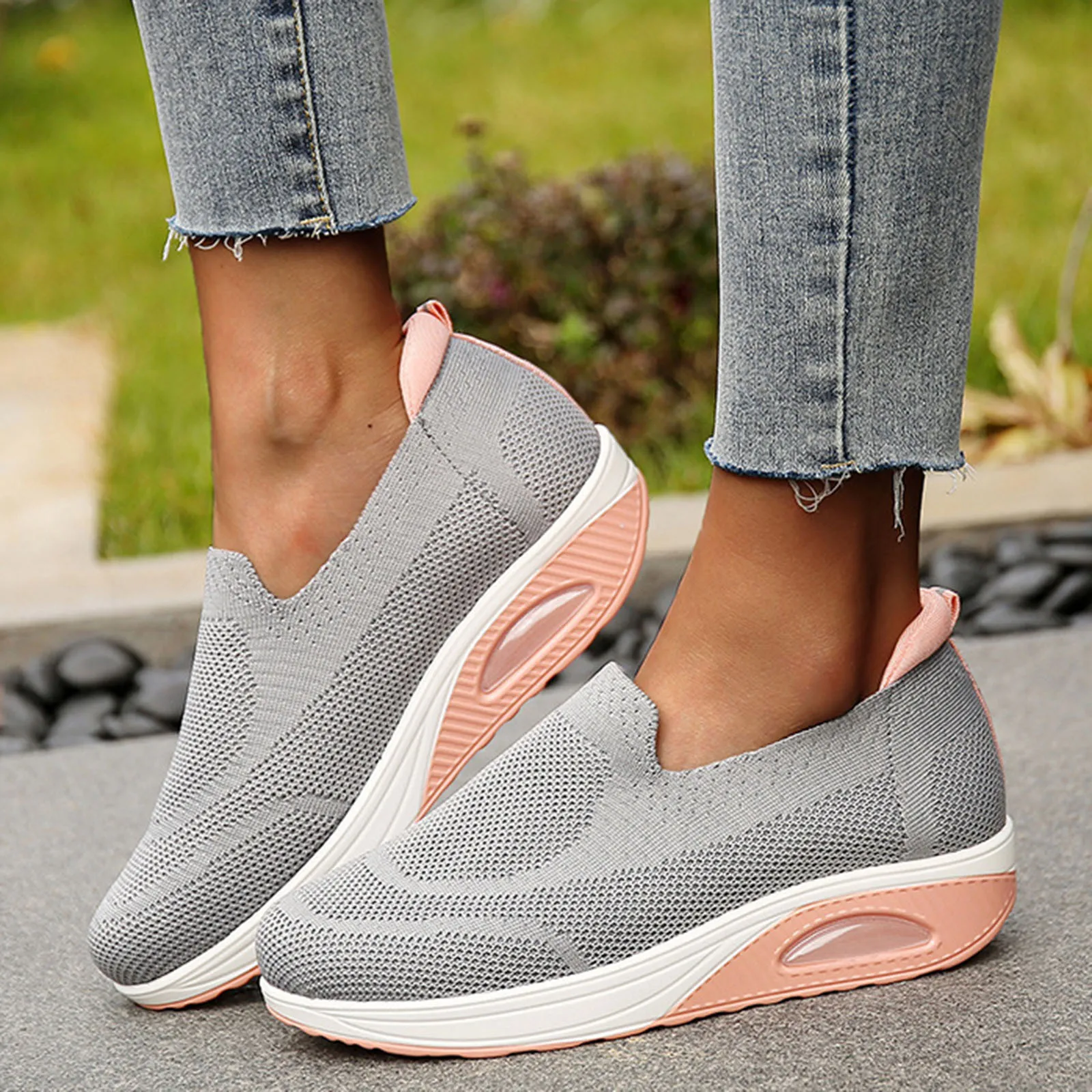 

Silver Sneakers for Women Casual Breathable Shoes Mesh Color Shaking Sports Shoes Fashion Woven Solid Women's Flying Women's