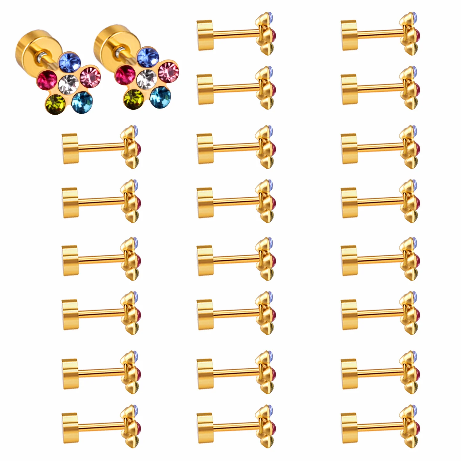 

ASONSTEEL, милые детские серьги, оптовая продажа, 12 пар/лот, серьги-гвоздики в форме цветка с фианитом, женские, Brinco, антиаллергенные