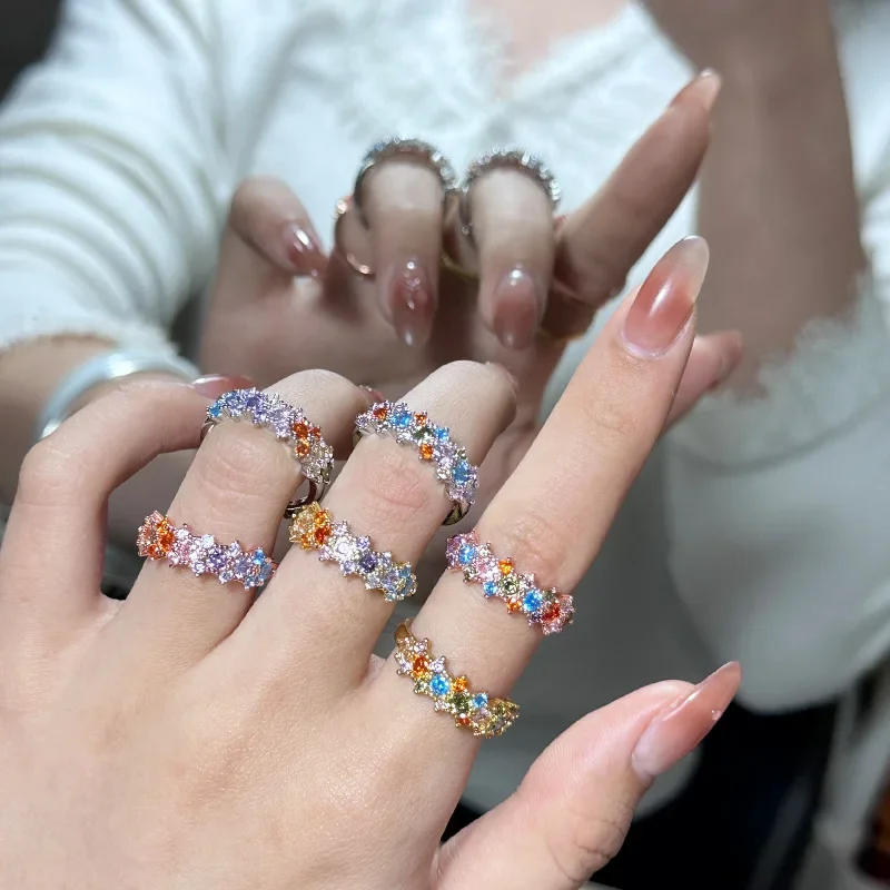 Японский оригинальный ювелирный набор MDL Moissanite кольцо с радугой и цирконием