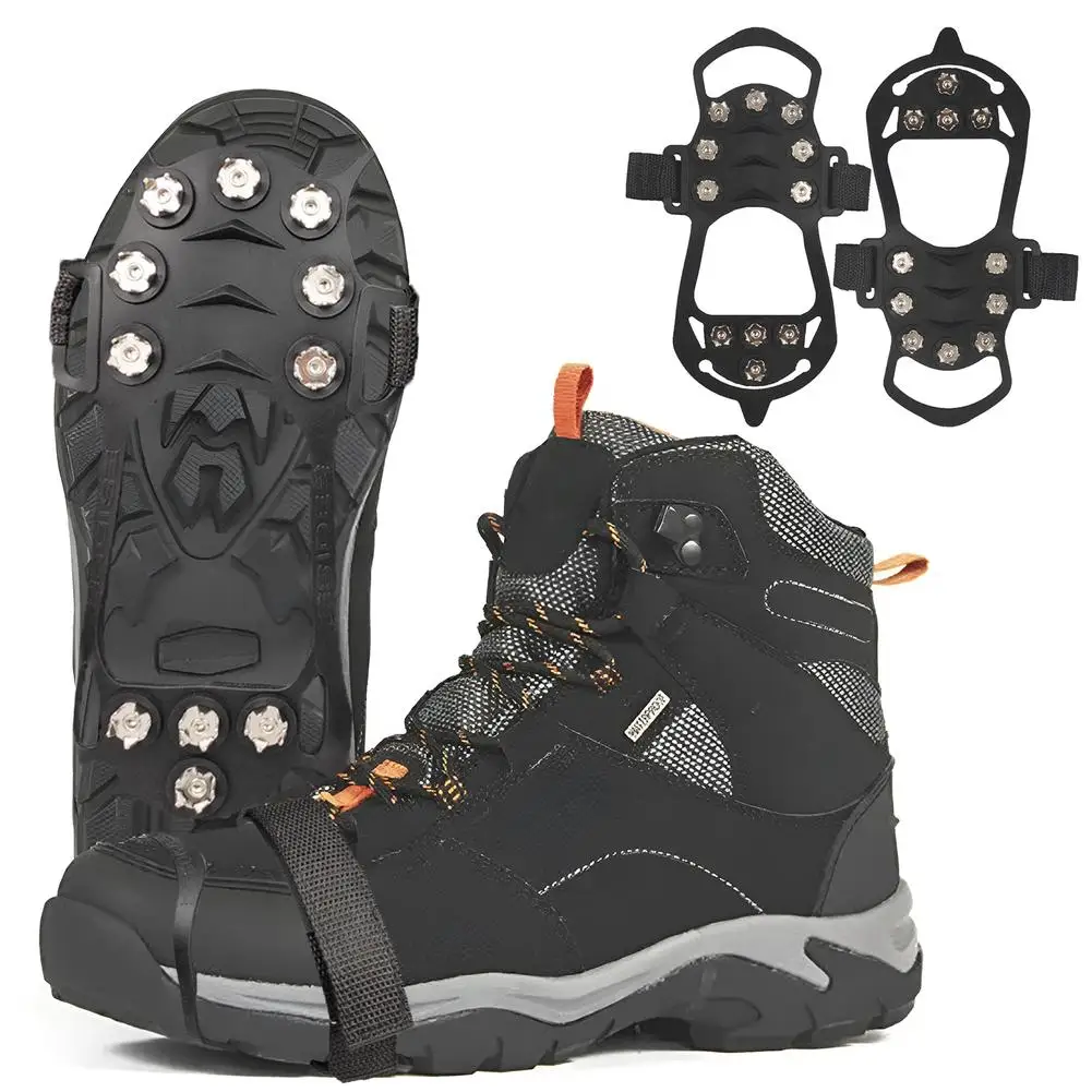 

1 Pair Outdoor Shoe Spikes Non-slip Stainless Steel Rubber 11-tooth Ice Cleats For Winter Hiking Climbing Ice Fishing