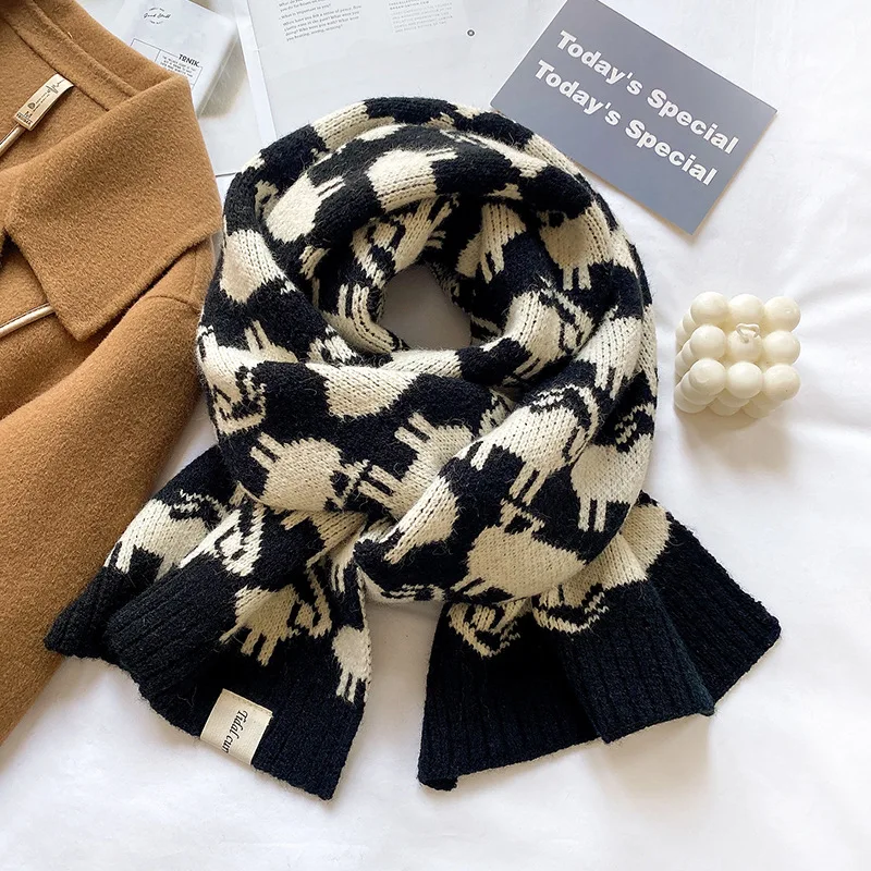 

Winter Scarf Women Fashion Animal Print Knitted Cashmers Pashmina Shawls Wraps Thick Warm Bufanda Female Soft Long Scarves