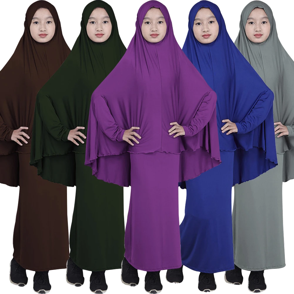 

Set Muslim Kids Girls Jilbab Abaya Burka Hijab Islamic Maxi Dress Prayer Clothes Ramadan Arab Robe Children Suits Full Cover New