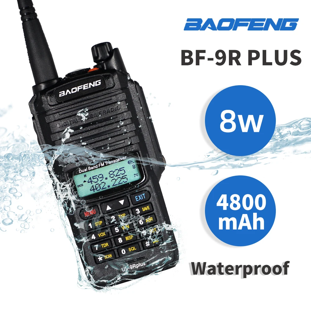 BaoFeng UV-9R PLUS Waterproof Walkie Talkie Portable Handheld Range Two Way FM Amateur Communication Stations Radio Transceiver